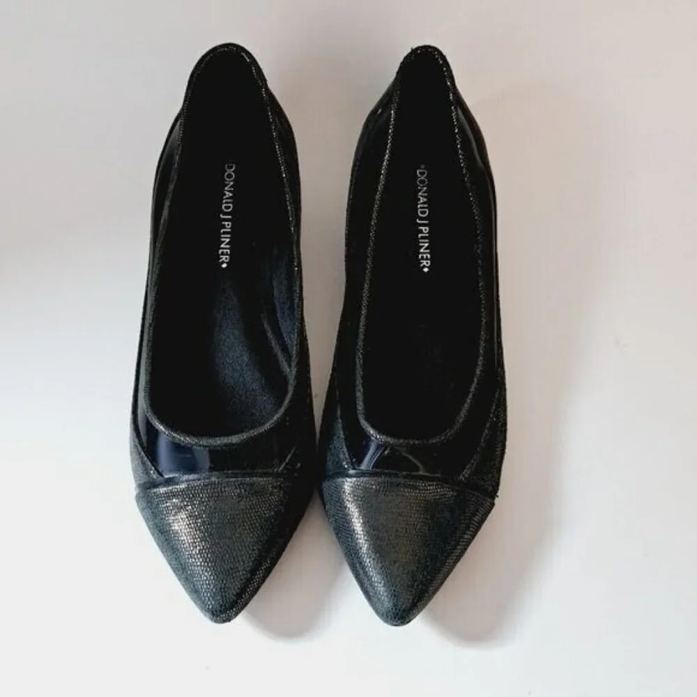 Donald J.Pliner Nevina Pointed Leather Metallic Flats Size‎ 6.5